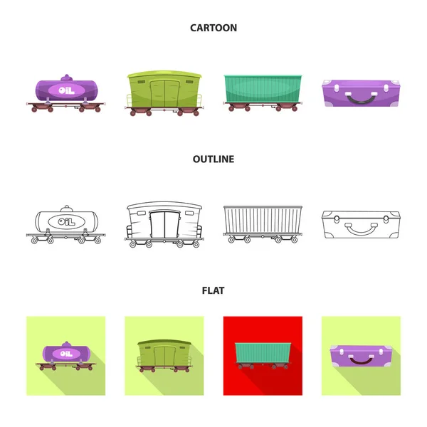 Illustrazione vettoriale dell'icona del treno e della stazione. Raccolta dell'illustrazione dei vettori ferroviari e dei biglietti . — Vettoriale Stock