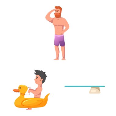 Havuzu ve yüzme işareti tasarımı vektör. Havuzu ve etkinlik hisse senedi simgesi için web topluluğu.