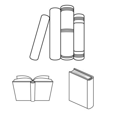 Kitap set koleksiyonu tasarım için anahat simgelerini bağlı. Basılı ürünler sembol stok web illüstrasyon vektör.