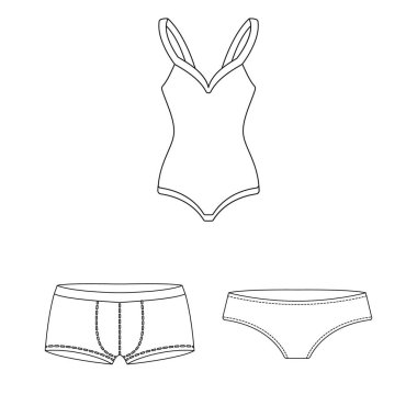 Giysi ve aksesuarları set koleksiyonu tasarım için simgeleri anahat. Ayakkabı ve dekorasyon sembol stok web illüstrasyon vektör.