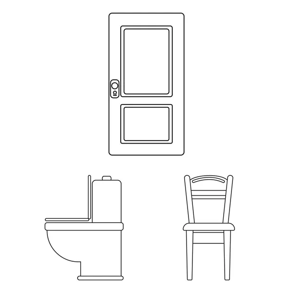Меблі та інтер'єр окреслюють піктограми в наборі для дизайну. Домашні меблі Векторний символ стокової веб-ілюстрації . — стоковий вектор