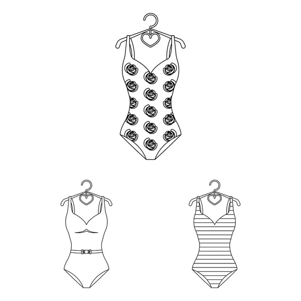 Verschiedene Arten von Badeanzügen umreißen Symbole in Set-Kollektion für Design. Schwimmzubehör Vektor Symbol stock web illustration. — Stockvektor