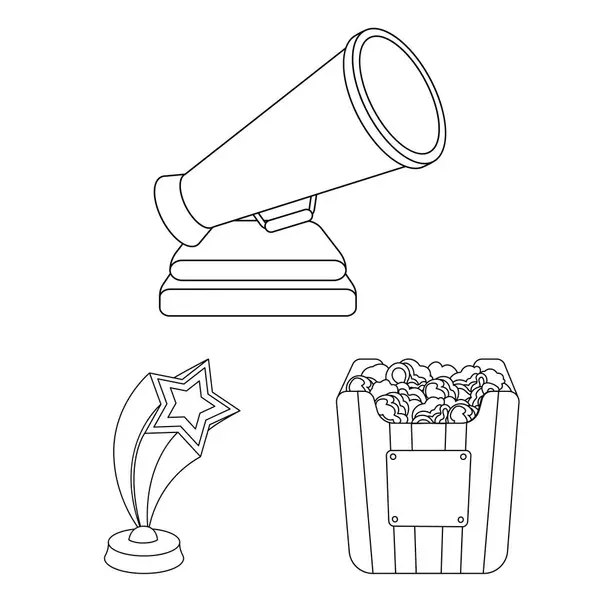 Prêmios de cinema e prêmios delinear ícones na coleção de conjuntos para o design. A ilustração da web do símbolo do vetor da Academia Mundial de Cinema . —  Vetores de Stock