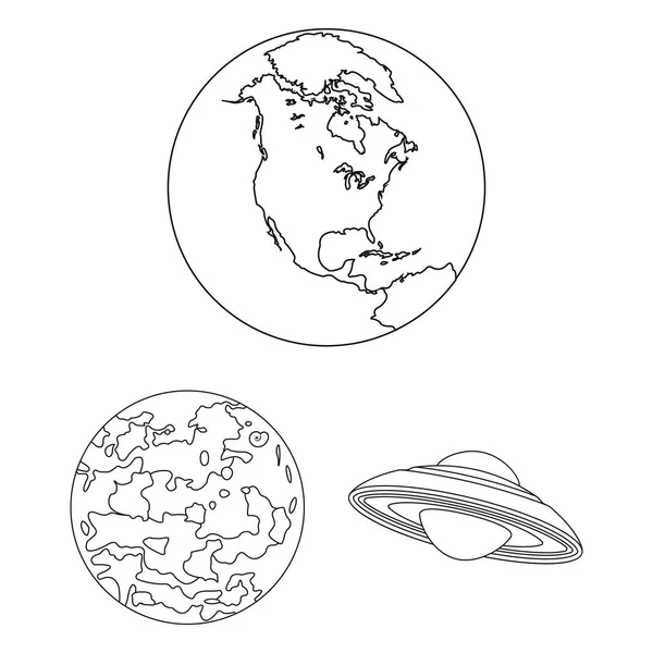 Los planetas del sistema solar esbozan iconos en la colección de conjuntos para el diseño. Cosmos y astronomía vector símbolo stock web ilustración . — Vector de stock