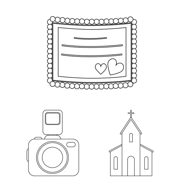Mariage et attributs contour icônes dans la collection ensemble pour le design.Newlyweds and Accessories vector symbol stock web illustration . — Image vectorielle