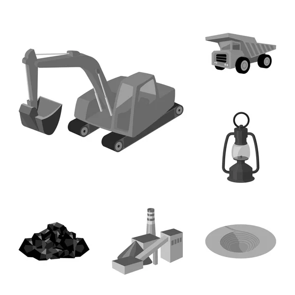Iconos monocromáticos de la industria minera en colección de conjuntos para el diseño. Equipo y herramientas vector símbolo stock web ilustración . — Archivo Imágenes Vectoriales