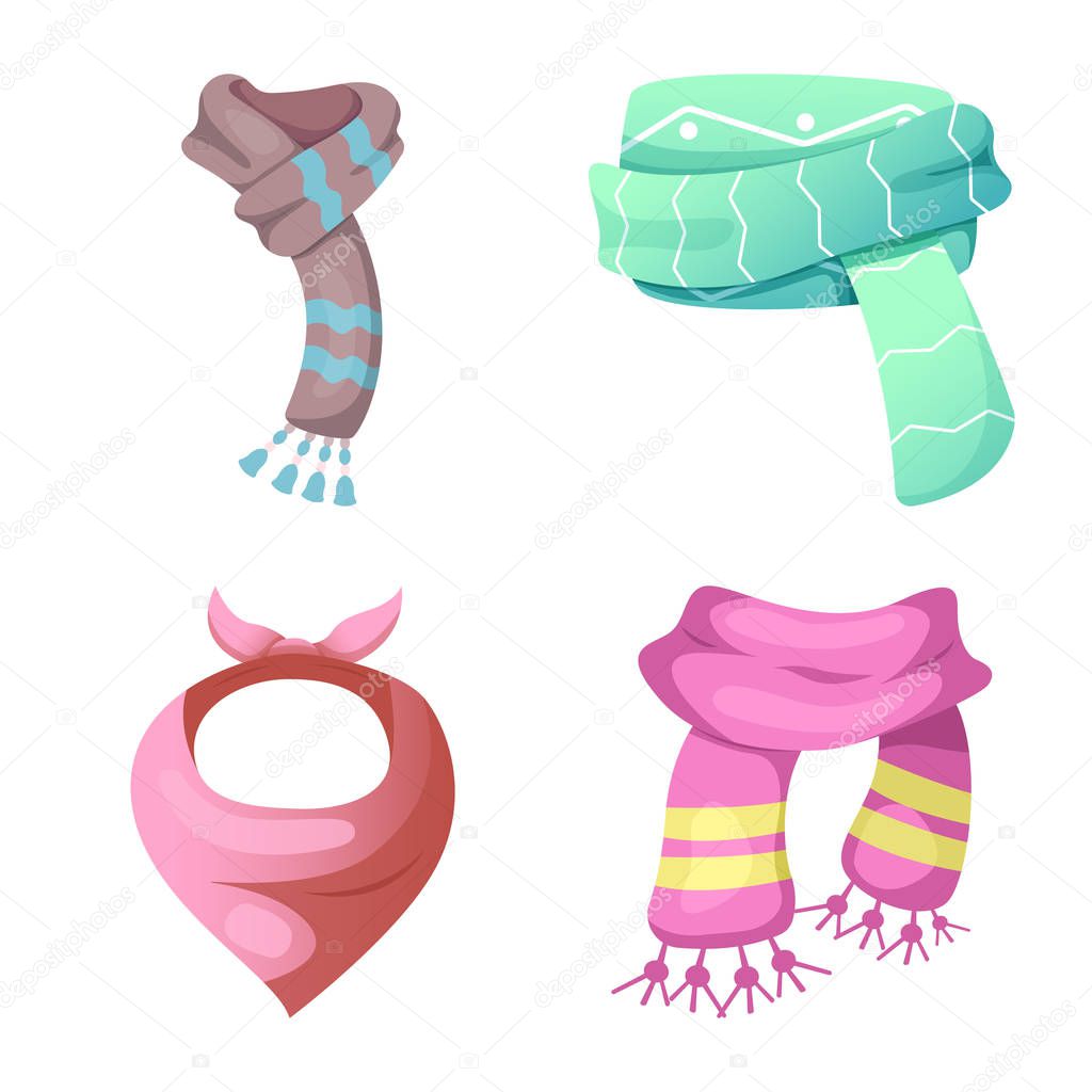 Isolated object of scarf and shawl sign. Collection of scarf and accessory stock symbol for web.