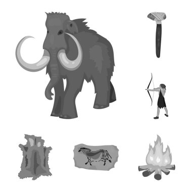 Taş Devri tek renkli simgeler set koleksiyonu tasarım için hayatta. Eski insanlar sembol stok web illüstrasyon vektör.