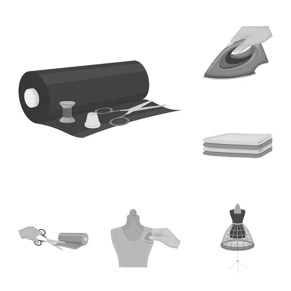 Atelier y equipos de iconos monocromáticos en la colección de conjuntos para el diseño. Costura de la ropa exterior vector símbolo stock web ilustración . — Vector de stock