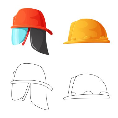 Şapkalar ve kap logosu yalıtılmış nesne. Şapkalar ve hisse senedi için aksesuar vektör ikon koleksiyonu.