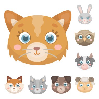 Ağızlıklar hayvanların set koleksiyonu tasarım için simgeleri karikatür. Yerli ve vahşi hayvanlar sembol stok web illüstrasyon vektör.