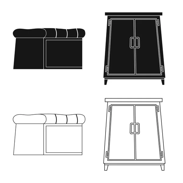 Ilustração vetorial de mobiliário e símbolo de apartamento. Conjunto de móveis e ilustração do vetor de estoque em casa . — Vetor de Stock