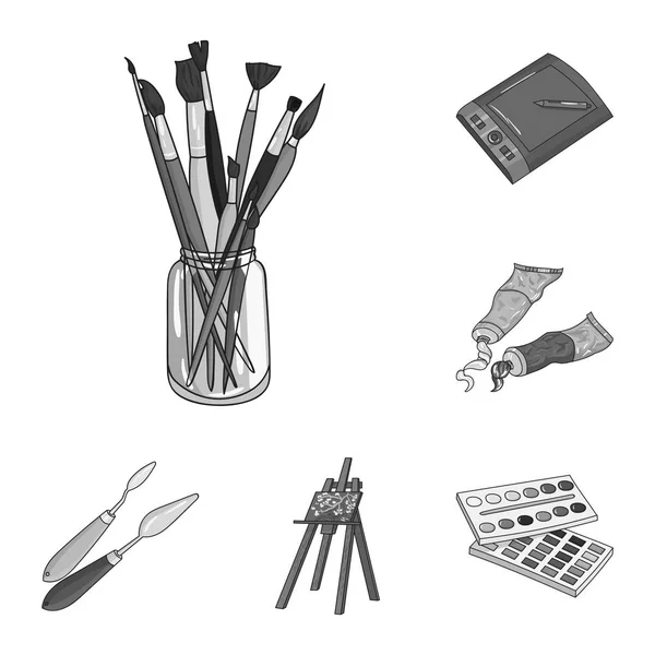 Pittore e disegno icone monocromatiche nella collezione set per il design. Accessori artistici vettoriale simbolo stock web illustrazione . — Vettoriale Stock