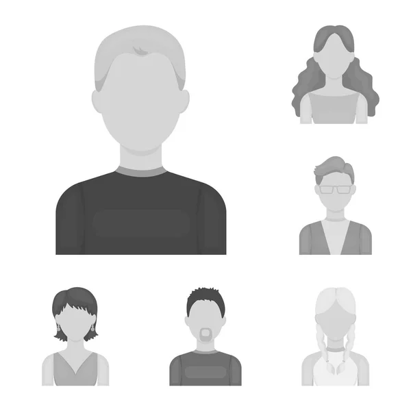 Icônes Avatar et visage monochromes dans la collection set pour le design. L'apparence d'une personne symbole vectoriel stock web illustration . — Image vectorielle