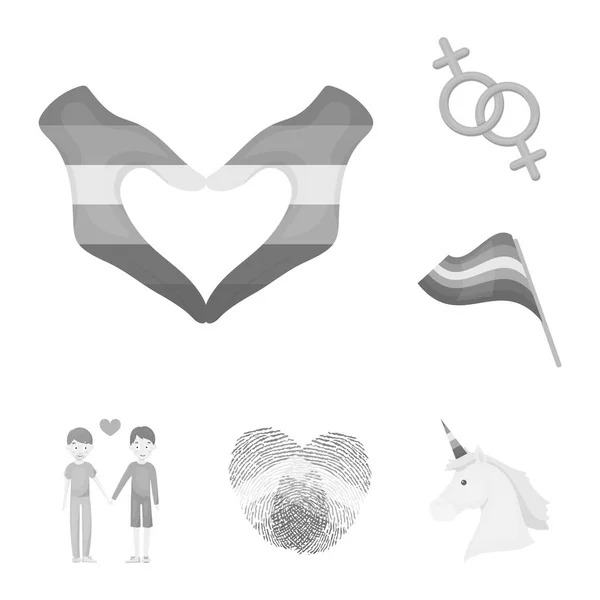 Icone gay e lesbiche monocromatiche nella collezione di set per il design. minoranza sessuale e attributi vettoriale simbolo stock web illustrazione . — Vettoriale Stock