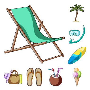 Set koleksiyonu tasarım için yaz dinlenme karikatür simgeler. Beach Aksesuar vektör simge stok web çizimi.