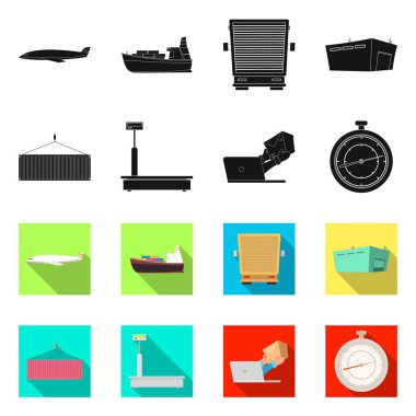 Mal ve kargo logo vektör Illustration. Ürünler ve hisse senedi için ambar vektör simge kümesi.