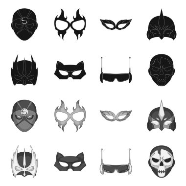 Kahraman ve maske logo vektör tasarımı. Web için kahraman ve süper kahraman hisse senedi simgesi kümesi.