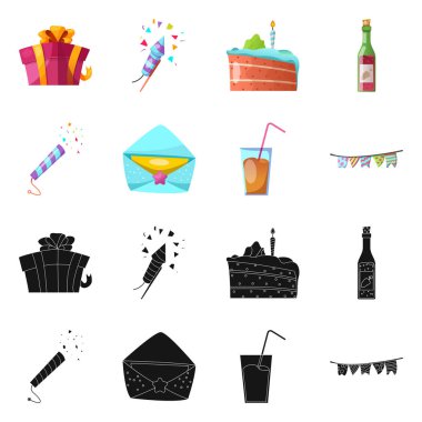 Parti ve Doğum günü simge vektör tasarımı. Parti ve kutlama hisse senedi vektör çizim topluluğu.