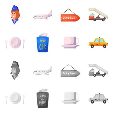 Havaalanı ve uçak işareti vektör Illustration. Havaalanı ve uçak hisse senedi vektör çizim seti.