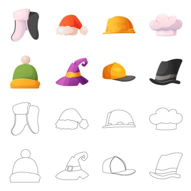 Şapkalar ve kap simge vektör çizim. Şapkalar ve hisse senedi için aksesuar vektör ikon koleksiyonu.