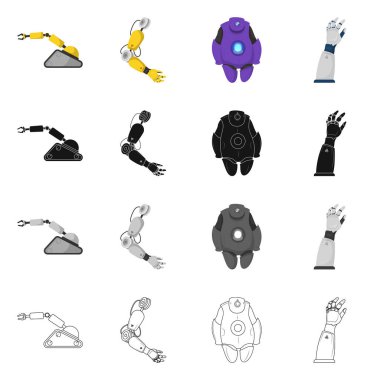 Robot ve fabrika işareti vektör tasarımı. Robot ve uzay hisse senedi vektör çizim topluluğu.