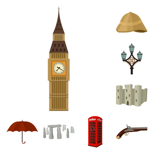 Ícones de desenhos animados do país da Inglaterra na coleção de conjuntos para design.Travel e atrações símbolo vetorial ilustração da web . — Vetor de Stock