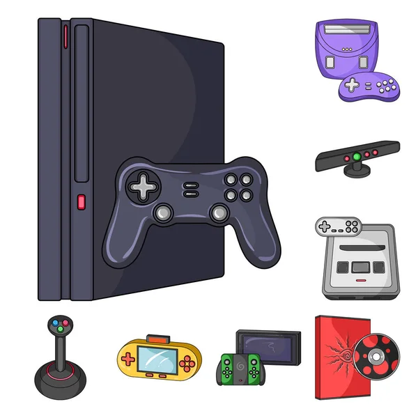 Consola de juegos e iconos de dibujos animados de realidad virtual en la colección de conjuntos para el diseño.Game Gadgets vector símbolo stock web illustration . — Archivo Imágenes Vectoriales