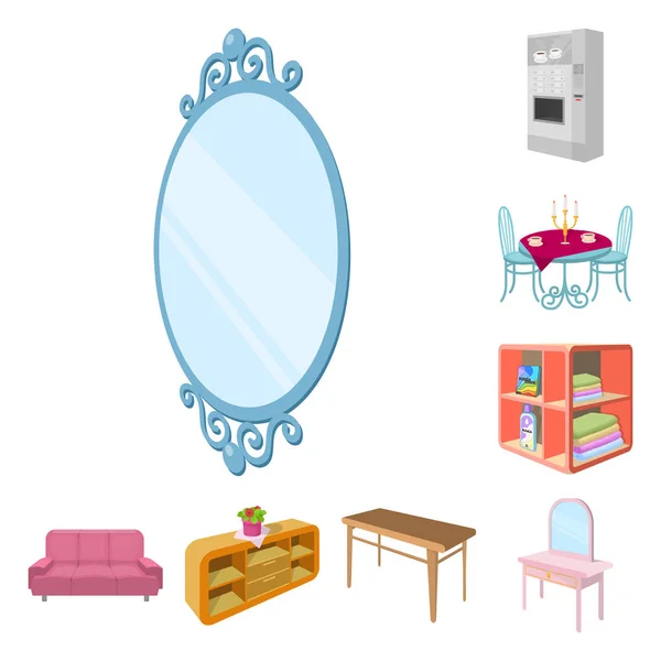 Muebles e iconos de dibujos animados interiores en la colección de conjuntos para el diseño. Muebles para el hogar vector isométrico símbolo stock web ilustración . — Archivo Imágenes Vectoriales