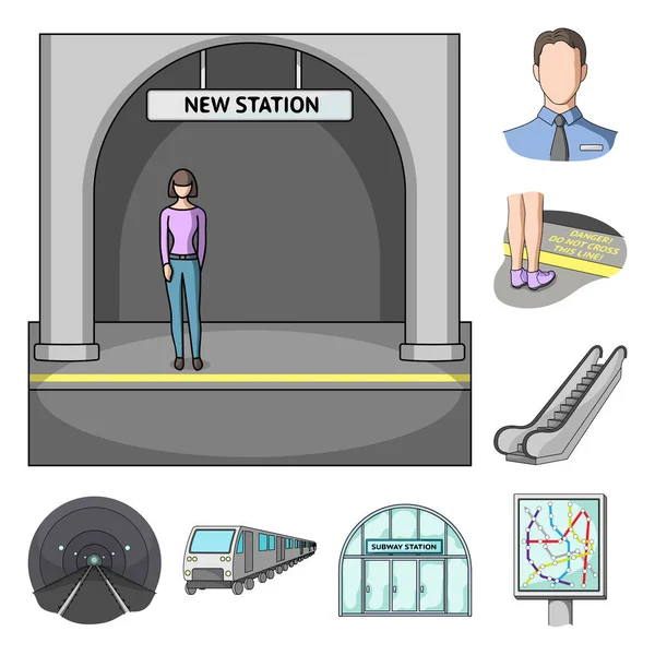 Metropolitana, metropolitana icone dei cartoni animati in collezione set per il design. trasporto urbano vettore simbolo stock web illustrazione . — Vettoriale Stock