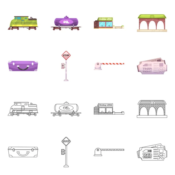 Векторный дизайн символа поезда и станции. Набор векторной иллюстрации поезда и билета . — стоковый вектор