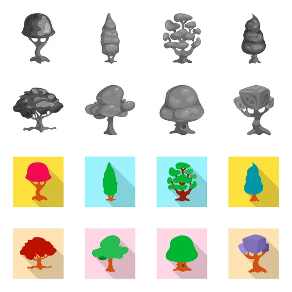 Ilustração vetorial de árvore e símbolo da natureza. Conjunto de árvore e coroa vetor ícone para estoque . — Vetor de Stock