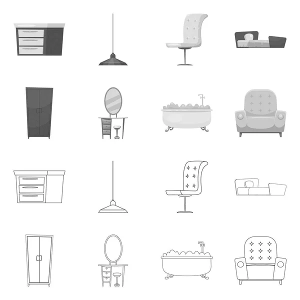 Objeto aislado de muebles y logotipo del apartamento. Colección de muebles y casa símbolo de stock para la web . — Vector de stock