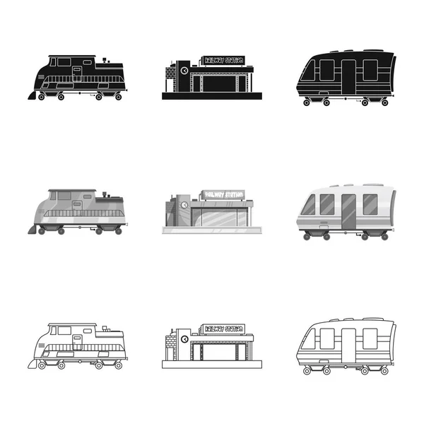 Illustration vectorielle des panneaux de train et de gare. Ensemble de symboles de stock de train et de billets pour le web . — Image vectorielle
