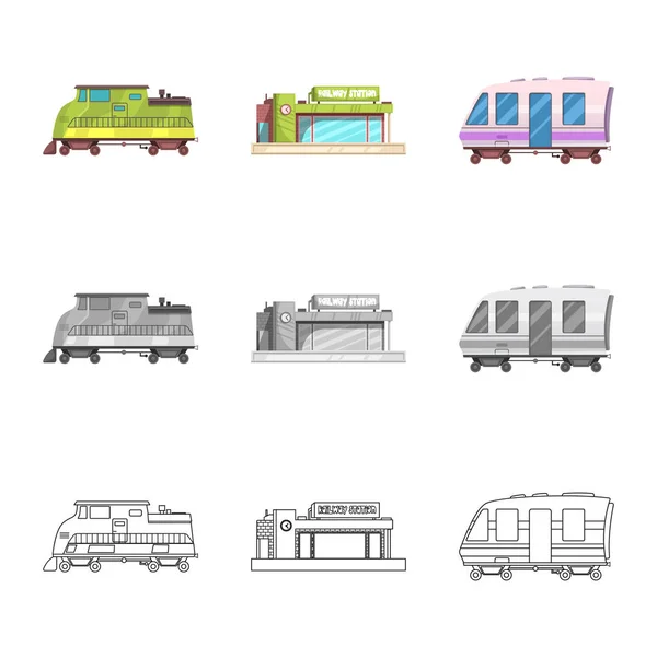 Изолированный объект с логотипом поезда и вокзала. Коллекция векторной иллюстрации железнодорожного транспорта и билетов . — стоковый вектор