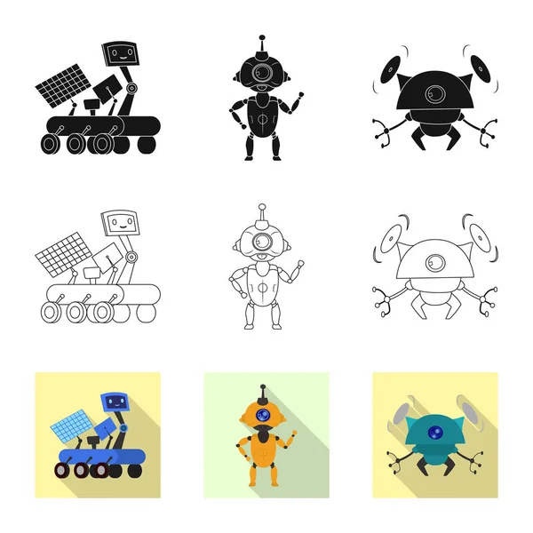 Ilustración vectorial de robot y símbolo de fábrica. Conjunto de robot y símbolo de stock espacial para web . — Archivo Imágenes Vectoriales