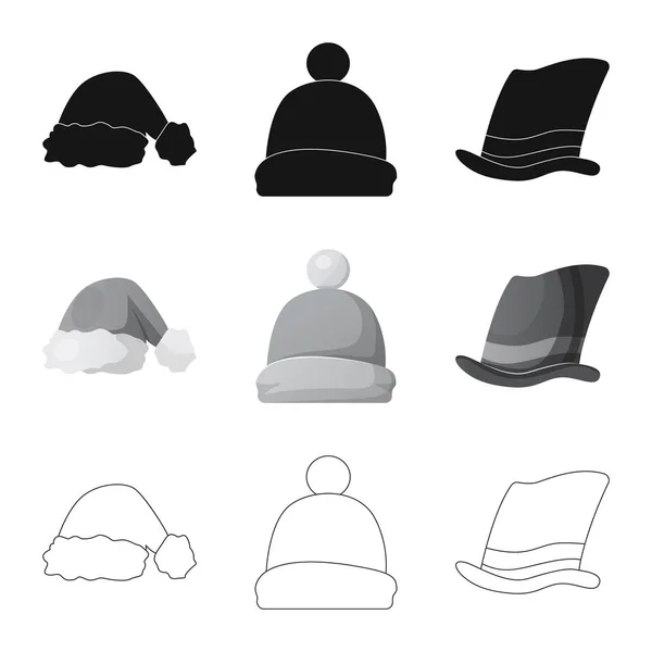 帽子とキャップのシンボルの孤立したオブジェクト。ヘッドギアとストックのアクセサリーのベクトルのアイコンのセット. — ストックベクタ