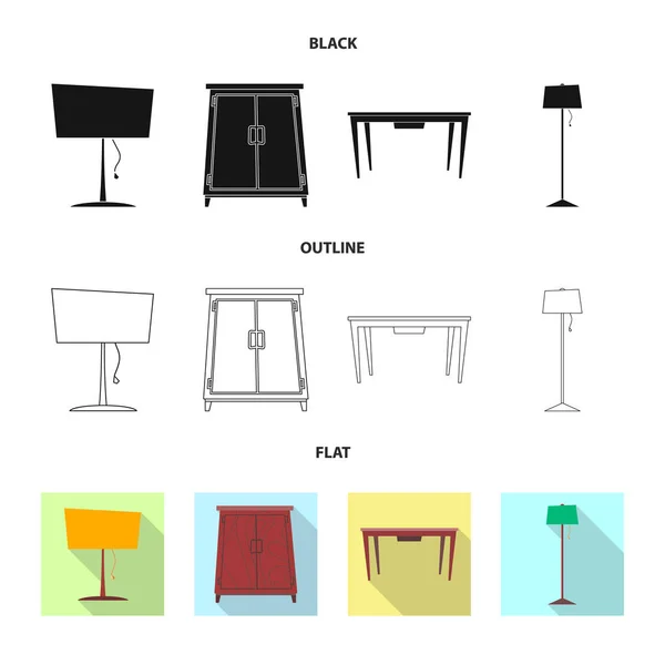 Vektor-Design von Möbeln und Wohnung Ikone. Set von Möbeln und Home Stock Symbol für das Web. — Stockvektor