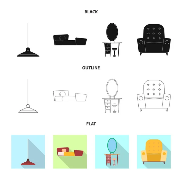 Objet isolé de mobilier et symbole d'appartement. Ensemble de meubles et icône vectorielle maison pour stock . — Image vectorielle