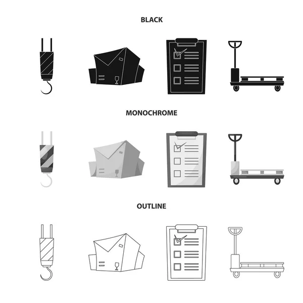 Векторный дизайн товаров и грузового символа. Набор векторных иллюстраций товаров и складов . — стоковый вектор