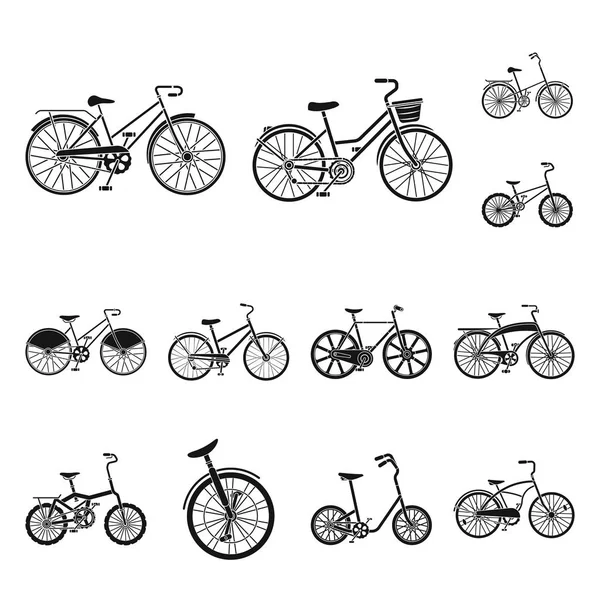 Olika cyklar svart ikoner i set samling för design. Vilken typ av transport vektor symbol lager web illustration. — Stock vektor