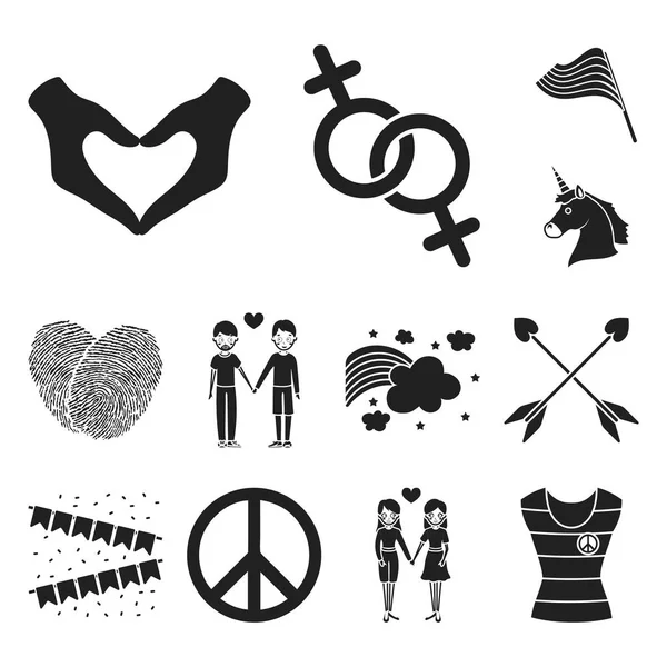 Gay y lesbianas negro iconos en conjunto colección para diseño. minoría sexual y atributos vector símbolo stock web ilustración . — Archivo Imágenes Vectoriales