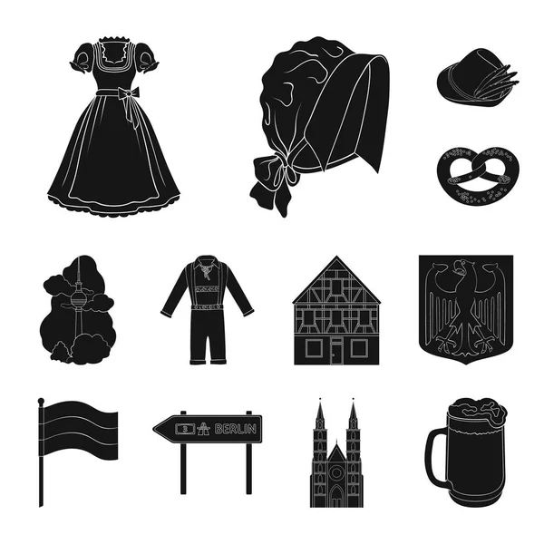 Set koleksiyonu tasarım için ülke Almanya siyah simgeler. Almanya ve dönüm noktası sembol stok web illüstrasyon vektör.