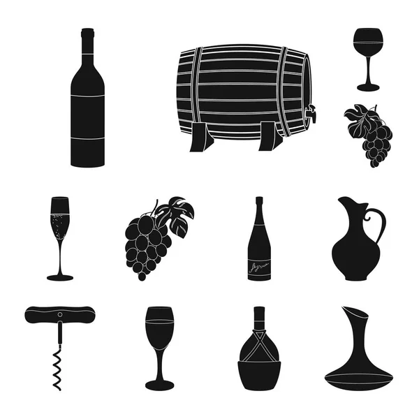 Винні вироби чорні значки в наборі колекції для дизайну. Обладнання та виробництво вина Векторний символ стокова веб-ілюстрація . — стоковий вектор