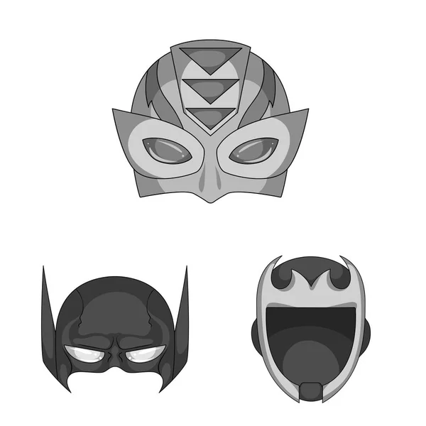Objeto aislado del icono de héroe y máscara. Conjunto de héroe y superhéroe símbolo de acciones para la web . — Archivo Imágenes Vectoriales
