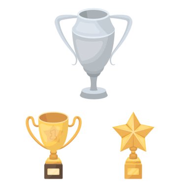 Kupalar ve ödüller set koleksiyonu tasarım için simgeleri karikatür. Sembol stok web illüstrasyon vektör ödül ve başarı.