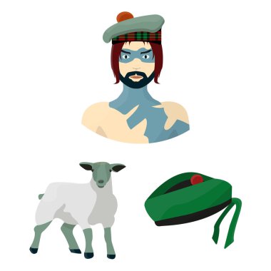 Set koleksiyonu tasarım için ülke İskoçya karikatür simgeler. Gezi, kültür ve gelenek sembol stok web illüstrasyon vektör.