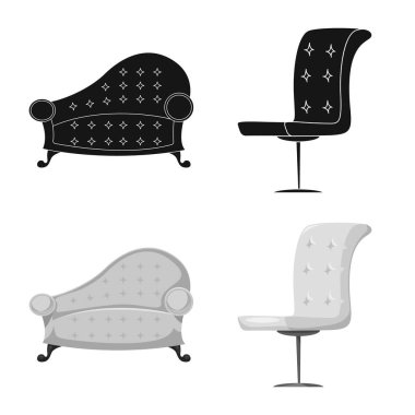 Mobilya ve daire logo vektör Illustration. Mobilya ve ev vektör simgesini hissenin koleksiyonu.