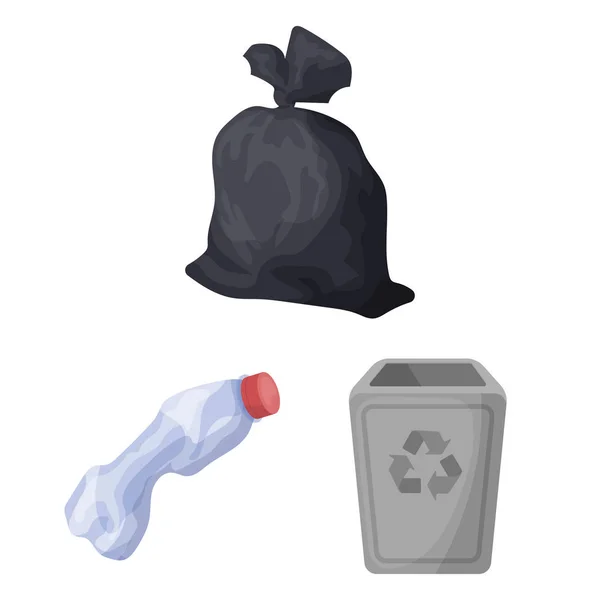 Śmieci i odpadów z kreskówki ikony w kolekcja zestaw do projektowania. Sprzątanie śmieci wektorowego symbol zasobów sieci web. — Wektor stockowy