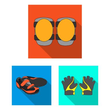 Bisiklet kıyafeti set koleksiyonu tasarım için düz simgeler. Bisiklet ve araç vektör simge stok web çizim.